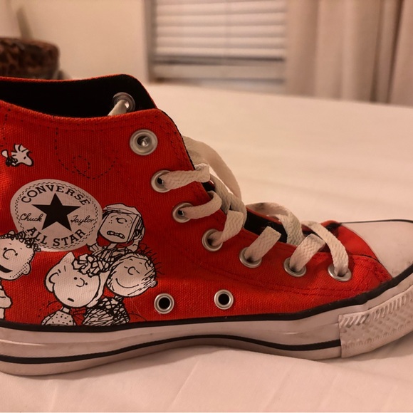 Converse | Shoes | Converse Red Hightops With Cartoon Characters | Poshmark